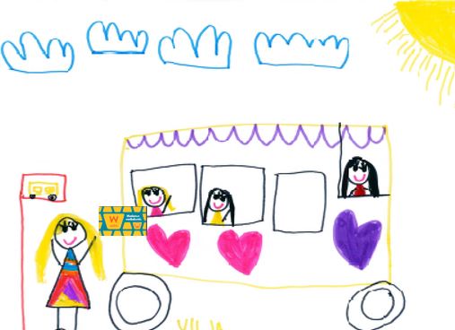 Lapsen piirros bussia pysäyttävästä ihmisestä
